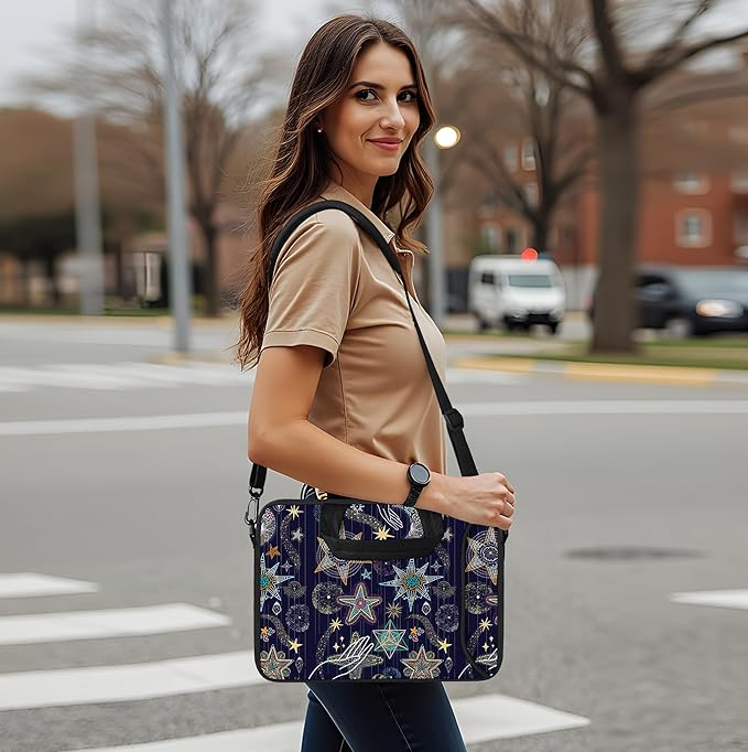 RICHEN 14 15 15.4 15.6 inch Laptop Shoulder Bag Messenger Bag Notebook Handle Sleeve Neoprene Carrying Case with Accessories Pocket (14-15.6 inch, Stars)