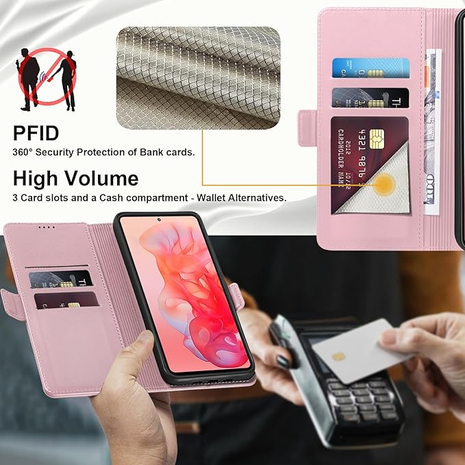 Wallet Flip Case for Moto G Stylus 5G (2024) - [RFID Blocking] Luxury PU Leather Card Holder Magnetic Phone Cover with Kickstand,Shockproof Protective Case,Pink
