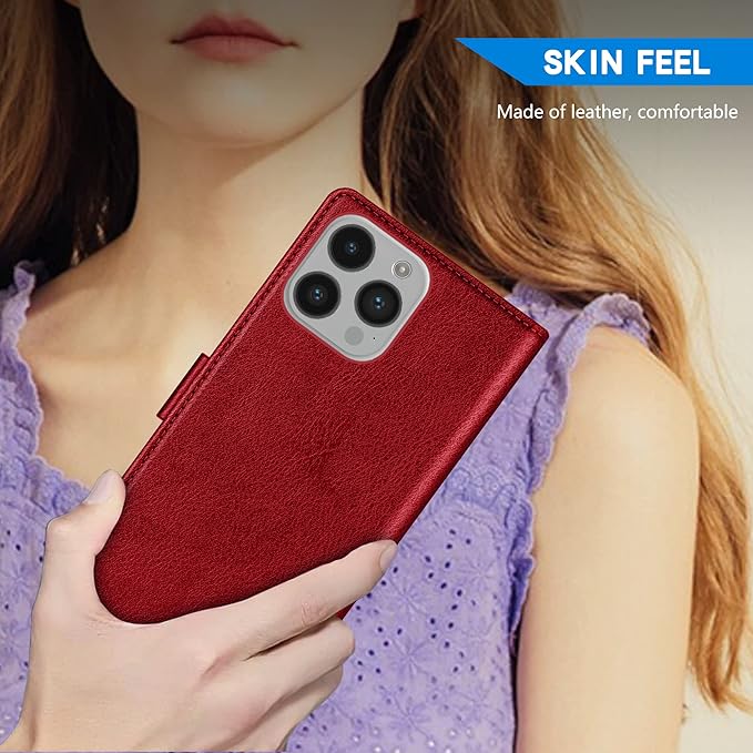 ZZXX for iPhone 14 Pro Wallet Case with [RFID Blocking] Card Slot Kickstand Magnetic Closure Leather Flip Fold Protective Phone Case for iPhone 14 Pro Case Wallet(Red-6.1 inch)