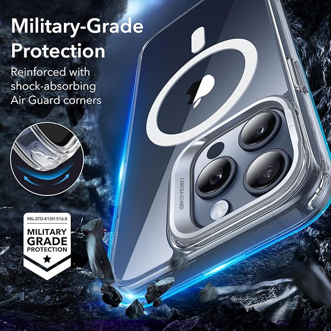 ESR for iPhone 15 Pro Max Case, Compatible with MagSafe, Military-Grade Protective Clear Case for iPhone 15 Pro Max,Built-in Stash Stand Phone Case, Scratch-Resistant Back Cover, Classic Series,Clear