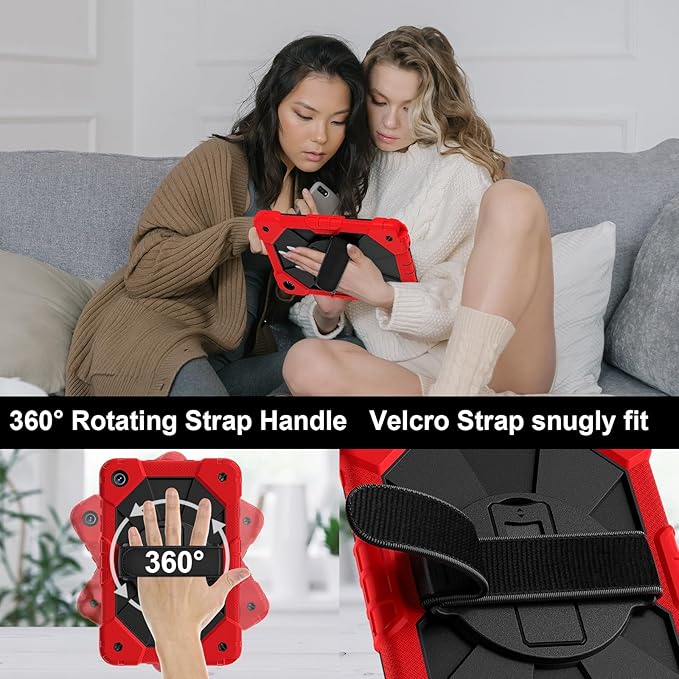 Case for Samsung Galaxy Tab A9+ 11 Inch 2023 (X210/X216/X218), Heavy Duty Shockproof Rugged 360 Rotating Hand Strap Protective Case for Galaxy Tab A9 Plus Tablet, Red+Black