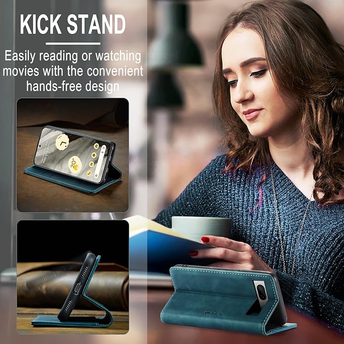 for Google 8 Case, Flip Wallet Leather Case with Card Holder Magnetic Closure Shockproof Kickstand Protective Phone Cases Cover for Google 8,Blue-Green