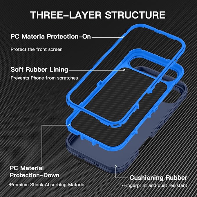 for iPhone Air Case/iPhone 17 Air Case Shockproof Dust/Drop Proof 3-Layer Full Body Protection [Without Screen Protector] Rugged Heavy Duty Cover for Apple iPhone Air 6.5" 2025,Navy Blue