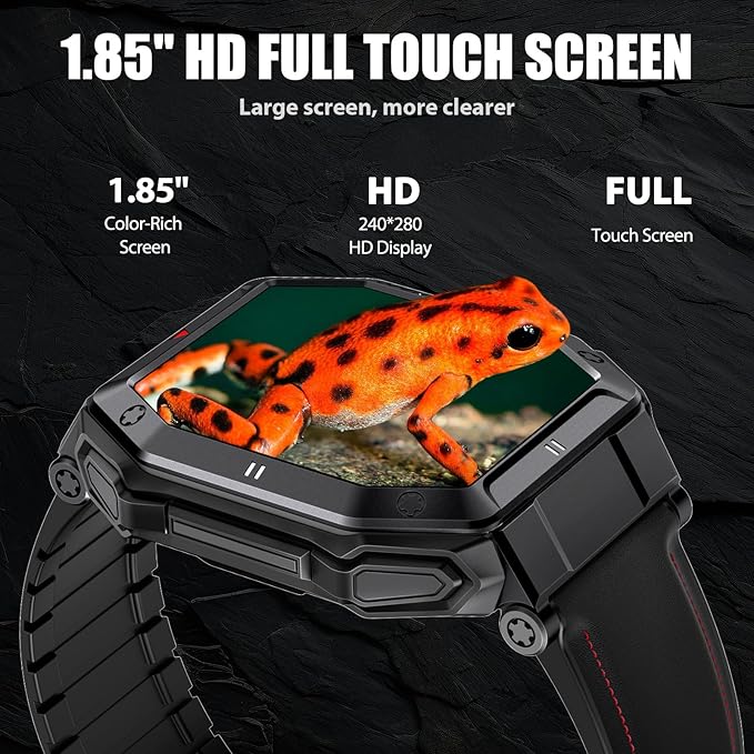 Military Smart Watches for Men (Answer/Make Call) with 1.85" HD Touchscreen, Fitness Tracker with Multiple Sport Modes, Tactical Smartwatch with Whole-Day Heart Rate/Sleep Monitor