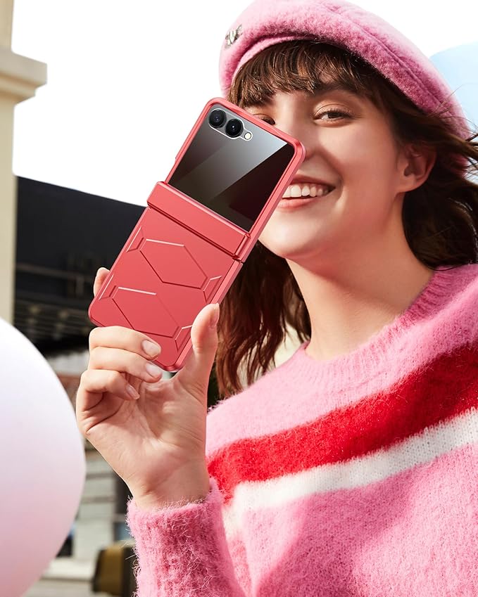 for Samsung Galaxy Z Flip 7 Case,Built-in Privacy Screen Protector&Hinge Protection Shockproof All-Inclusive Smartphone Cover for Samsung Galaxy Z Flip 7(Coral Red)