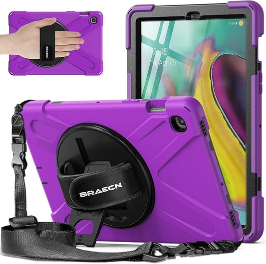 BRAECNstock for Samsung Galaxy Tab S5e Case 10.5 inch 2019 (SM-T720/T725/T727) Shockproof Protective Galaxy S5e Tablet Kids Case with Screen Protector Pen Holder Rotating Stand & Hand Strap - Purple