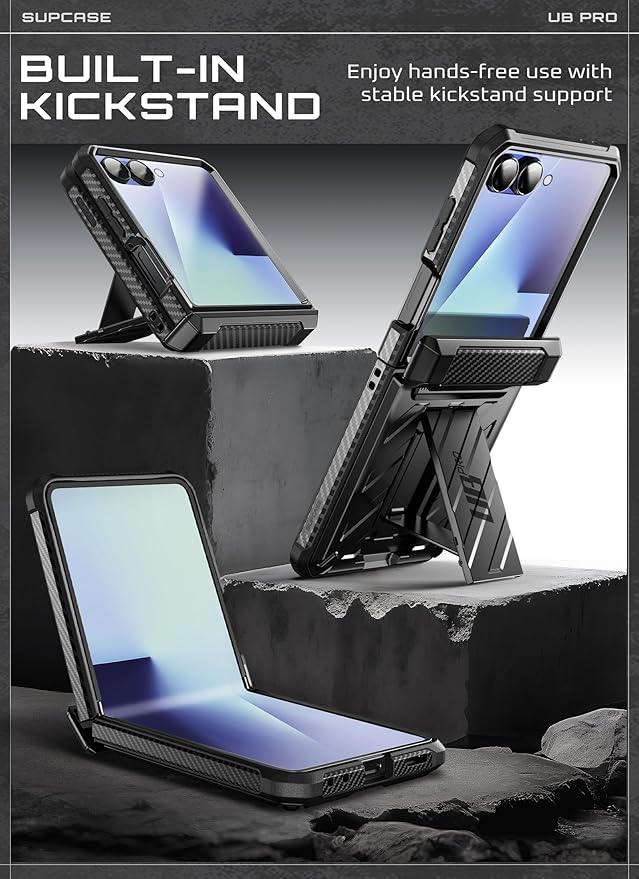 SUPCASE for Samsung Galaxy Z Flip 7 Case with Built-in Stand & Belt-Clip (Unicorn Beetle Pro), [Hinge Protection] [Front Tempered Glass Screen Protector] Full Body Military-Grade Phone Cover, Black