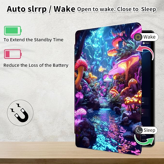 Case for 12.4 inch Galaxy Tab S10 Plus Case (2024), Galaxy Tab S9 Plus Case (2023), 360 Degree Rotating Folio Stand Smart PU Leather Cover, Auto Sleep/Wake, Glowing Mushroom