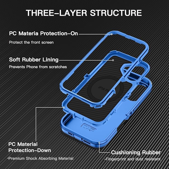 for iPhone 16 Plus Case [Compatible with MagSafe] Shockproof 3-Layer Full Body Protection [Without Screen Protector] Rugged Heavy Duty Cover Case for Apple iPhone 16 Plus 6.7",Sea Blue