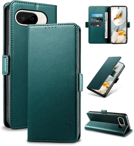 Wallet Flip Case for Google Pixel 9A - [RFID Blocking] Luxury PU Leather Card Holder Magnetic Phone Cover with Kickstand,Shockproof Protective Case,Green
