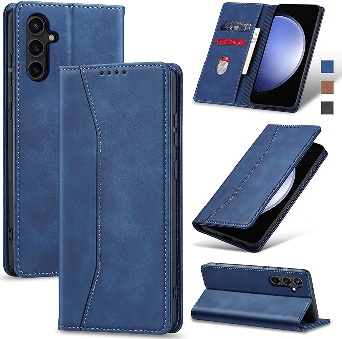 Jasonyu Flip Wallet Case for Samsung Galaxy S23 FE,Leather Magnetic Folio Cover with Card Holder,Kickstand - TPU Shockproof Durable Protective Phone Case,Blue