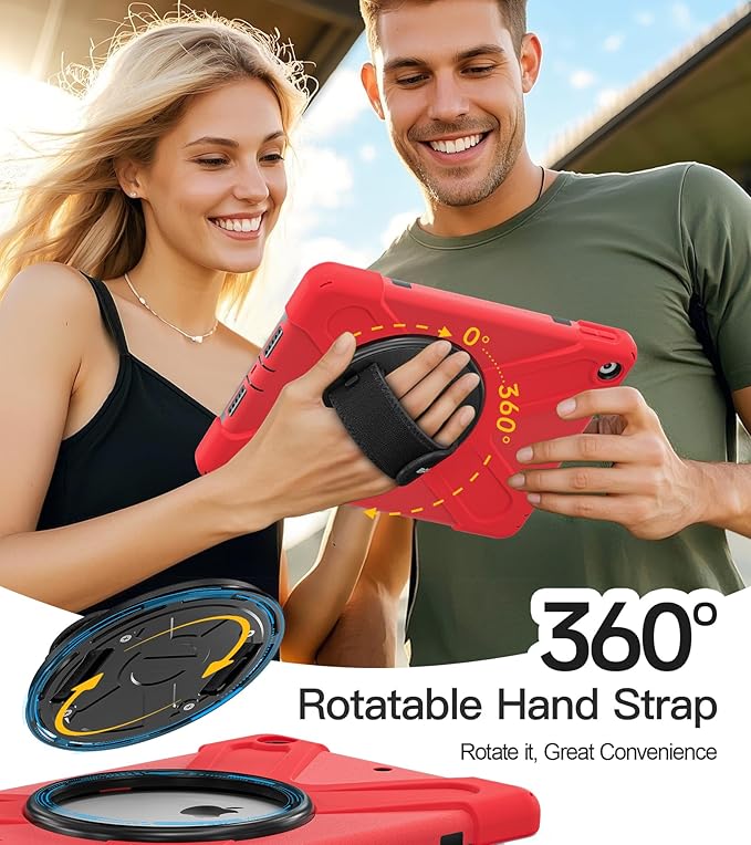 BRAECN for iPad 9th Generation Case, iPad 10.2 Case with Built in Screen Protector, Hand Strap, Swiveling Stand, Shoulder Straps, Heavy Duty Rugged Case for iPad 8th/7th Gen 10.2 Inch-Red