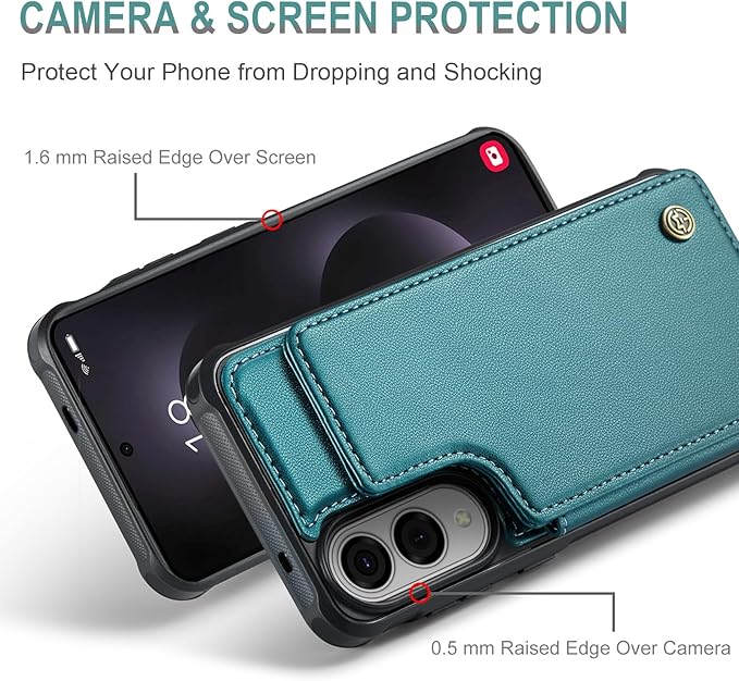 Vinich for Samsung Galaxy S25 Edge Wallet Case with Card Holder, RFID Blocking Credit Slots Kickstand Shockproof Phone Cover for Women Men, Bluish Green