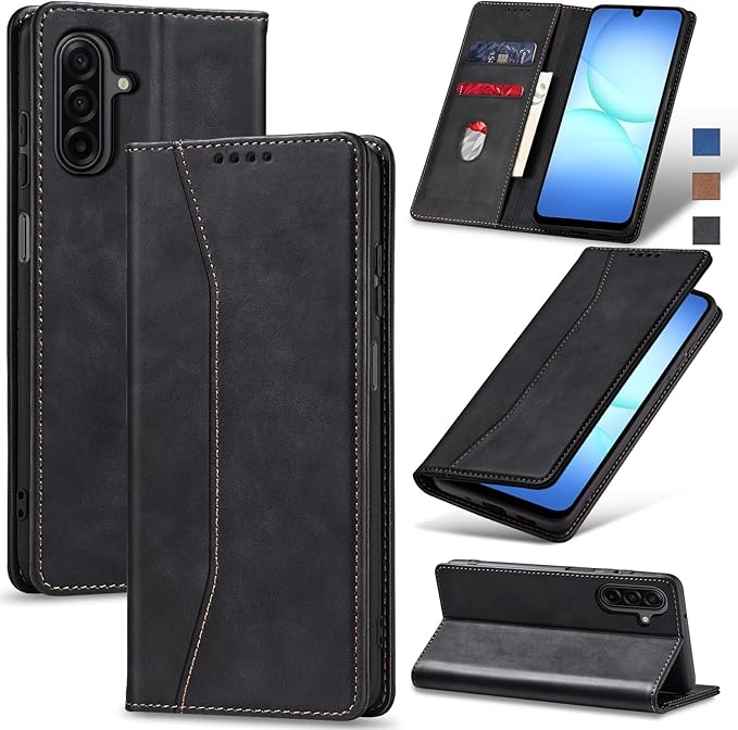 Jasonyu Flip Wallet Case for Samsung Galaxy A17 5G,Leather Magnetic Folio Cover with Card Holder,Kickstand - TPU Shockproof Durable Protective Phone Case,Black