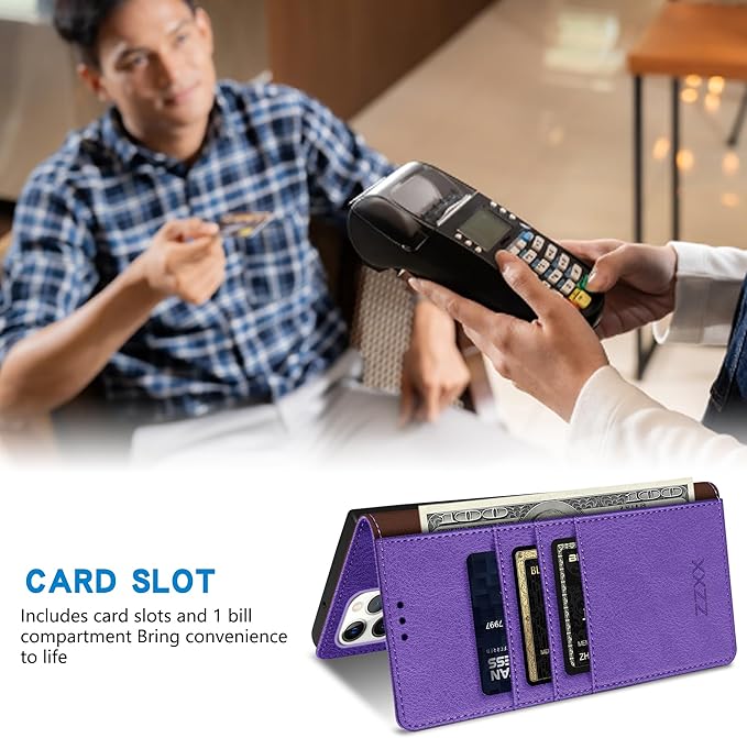 ZZXX for iPhone 15 Pro Max Wallet Case with [RFID Blocking] Card Slot Stand Strong Magnetic Leather Flip Fold Protective Phone Case for iPhone 15 Pro Max Case Wallet(Purple-6.7 inch)