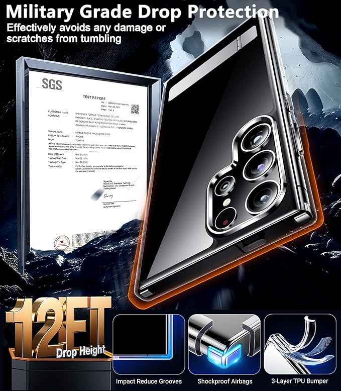 Red2Fire for Samsung Galaxy S24 Ultra Case, [Military Grade Drop Protection] Non-Slip Heavy Duty Full Body Shockproof Protection Phone Case for S24 Ultra Case 6.8 inch, Clear