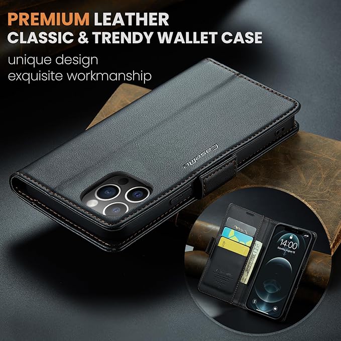 for iPhone 12 Pro Max Case, Premium PU Leather Wallet Case Flip Cover with [RFID Blocking][Card Holder][Stand Function] Shockproof Protective for iPhone 12 Pro Max, Black