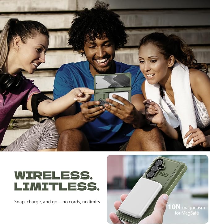 Dexnor Magnetic for Samsung Galaxy Z Fold 7 Case with Dual Kickstands & Front Screen Protector & Hinge Protection, Compatible with MagSafe, Full-Body Rugged Protective Cover Bumper Cases,Army Green