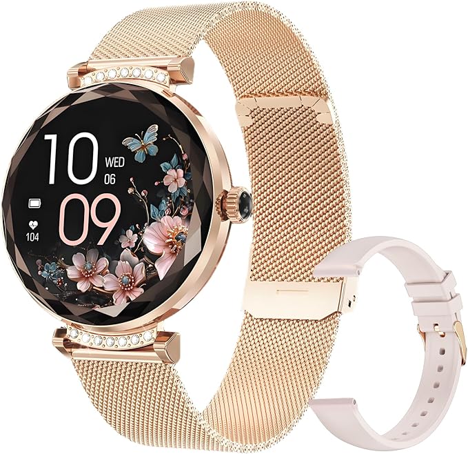 Smart Watches for Women Android/iOS, IP68 Waterproof Fitness Tracker with Bluetooth Calls, Activity Pedometer/Heart Rate/SpO2 Monitor/100+ Sports Model(Gold 2 Straps)