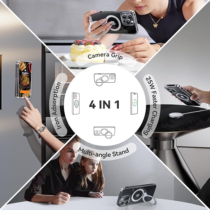 CASEKOO 360 Spin Max Magnetic Titanium Stand for iPhone 16 Pro Max Case [Fit with Magsafe][16FT Military Protection] [No-Yellow Crystal Clear] Slim 16 ProMax Case with Stand 6.9'', Clear