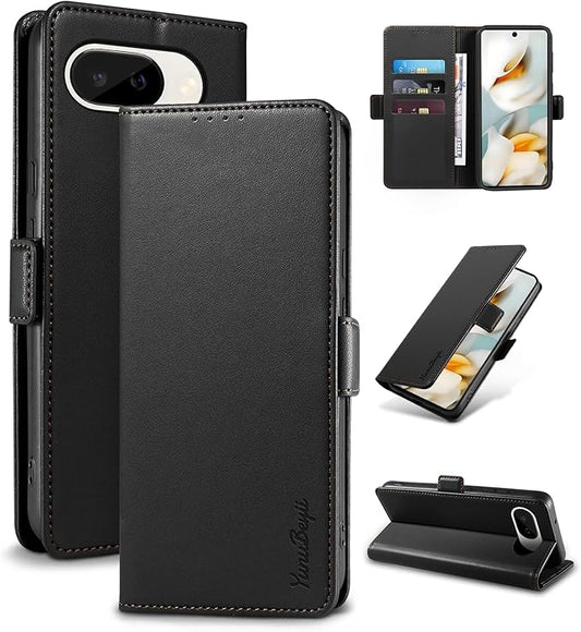 Wallet Flip Case for Google Pixel 9A - [RFID Blocking] Luxury PU Leather Card Holder Magnetic Phone Cover with Kickstand,Shockproof Protective Case,Black