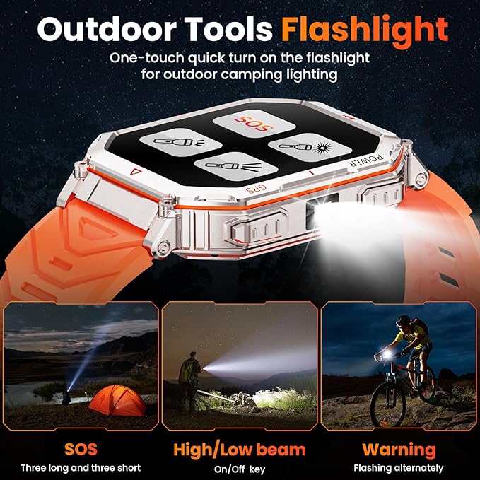 Military Smart Watch for Men with GPS/Compass，GPT Voice Assistant，Smartwatch with LED Flashlight，2.01"HD Display Bluetooth Call，Fitness Tracke with Multiple sports Modes，Compatible with Android & iOS