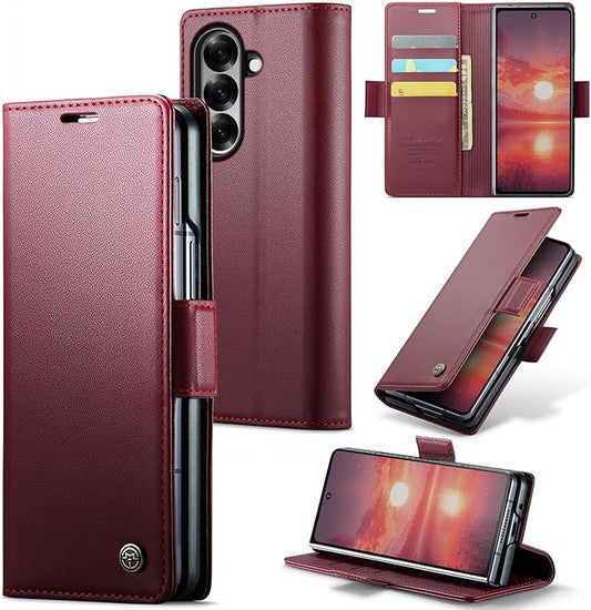 for Samsung Galaxy Z Fold 7 Case, Premium PU Leather Wallet Case Flip Cover with [RFID Blocking][Card Holder][Stand Function] Shockproof Protective for Samsung Galaxy Z Fold 7, Red