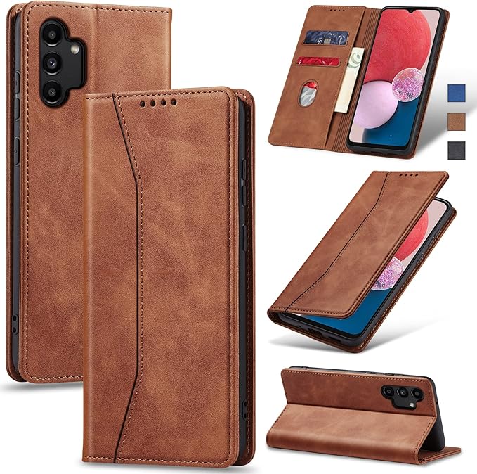 Jasonyu Flip Wallet Case for Samsung Galaxy A13 5G/4G/Galaxy A04s,Leather Magnetic Folio Cover with Card Holder,Kickstand - TPU Shockproof Durable Protective Phone Case,Brown