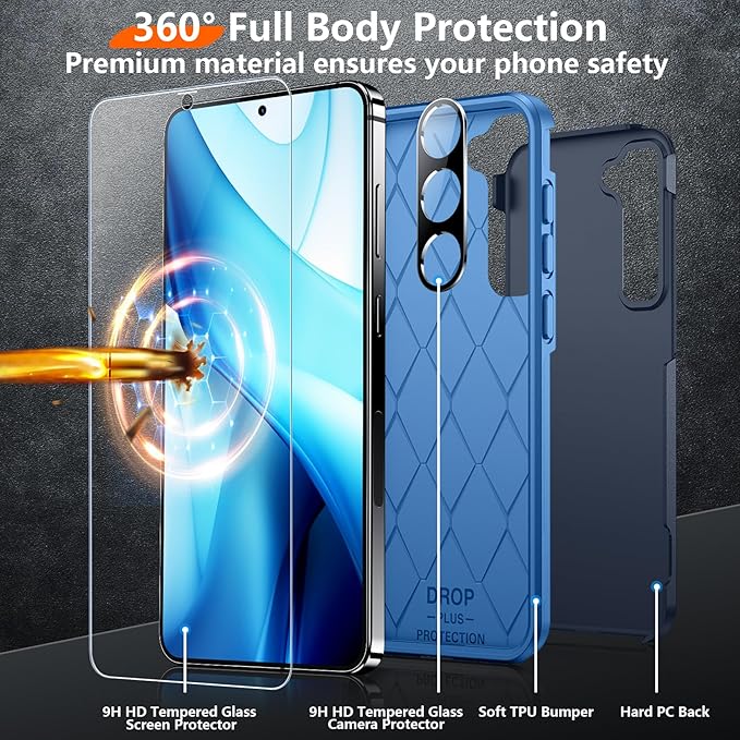 Red2Fire for Samsung Galaxy S25 Case, [Military Grade Drop Protection] Heavy Duty Full Body Shockproof Protection Non-Slip Phone Case for S25 Case 6.2 inch,Seablue