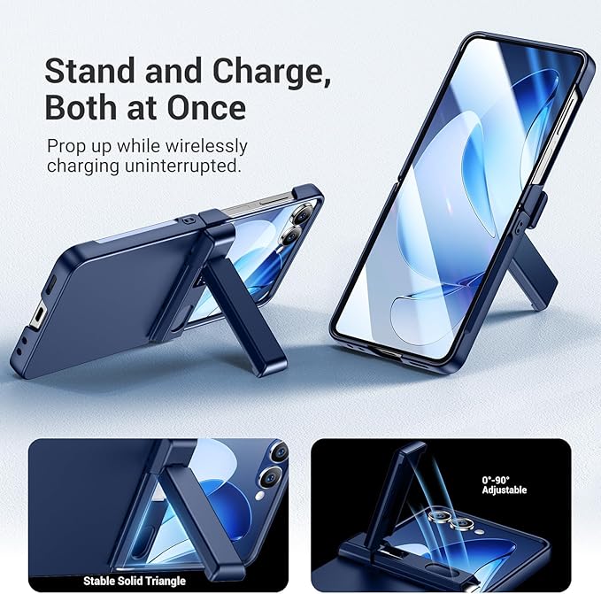 Temdan for Samsung Galaxy Z Flip 7 Case with [Built-in Front Screen Protector] [Kickstand][Hinge Protection][Hard PC] Ultra-Thin Shockproof Protective Phone Case for Galaxy Z Flip 7-NavyBlue