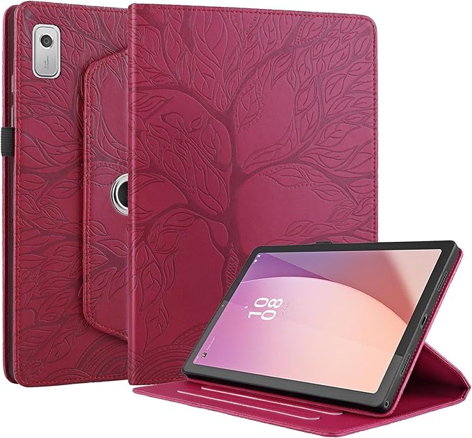 Rotating Case for Lenovo Tab M9 9.0 inch (TB-310FU) 2023 Released PU Leather Cover Lightweight Flip Stand Shell with Pen Holder for Lenovo Tab M9 9" 2023 Tablet-Red