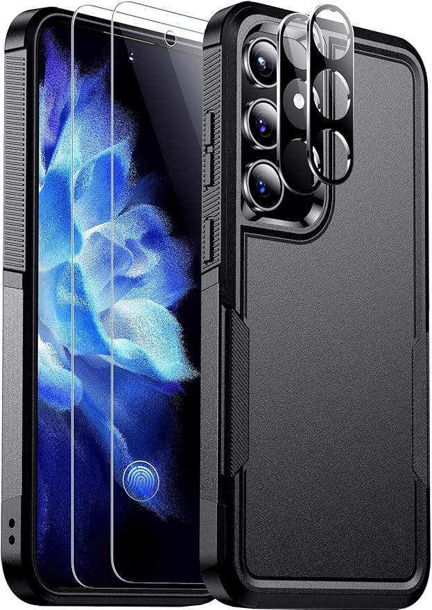 Red2Fire for Samsung Galaxy S24 Case, with 2Pcs [Tempered Glass Screen Protector+Camera Protector][Military Grade Shockproof] Heavy Duty Full Body Protection Phone Case for S24 Case,Black