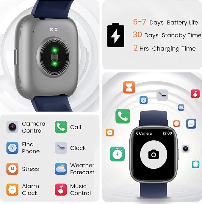 Smart Watch with Alexa Built-in, 1.83" HD Touchscreen Fitness Tracker with Bluetooth Calling, Fitness Watch with Heart Rate/Sleep Monitor/120+ Sports, IP68 Waterproof Smartwatch for Android iOS, Blue