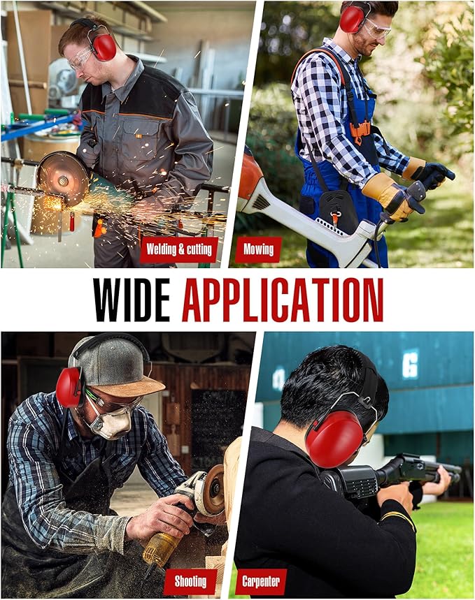 12 Pcs Hearing Protection Ear Muffs NRR 28dB Noise Reduction Headphones Shooting Ear Protection Earmuffs(Red)