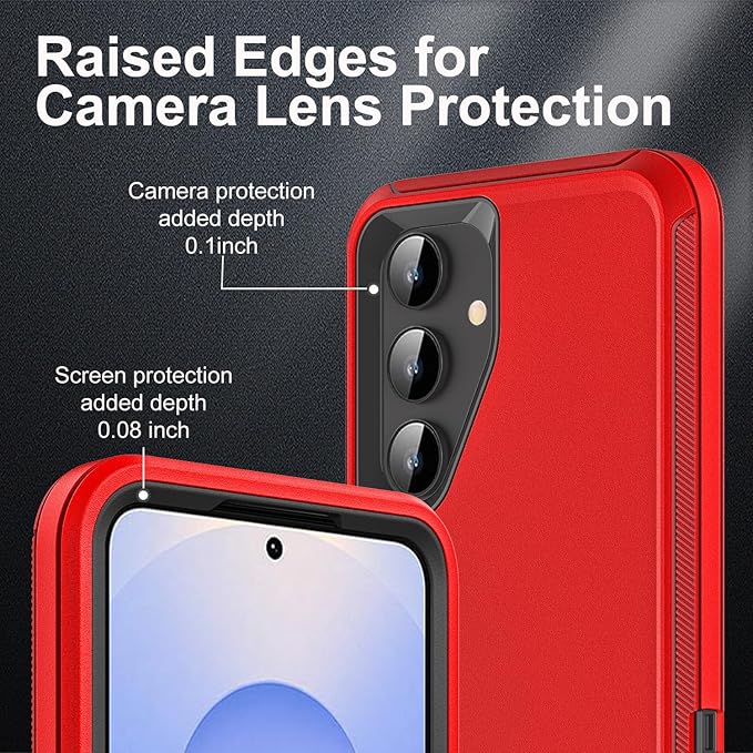 for Samsung Galaxy S25 Case, ONLY, [NOT FIT Galaxy S25 Edge/S25 Plus/S25 Ultra], Military Grade Case with 2Pcs Tempered Glass Screen Protector & 1Pcs Camera Lens Protector (Red/Black)