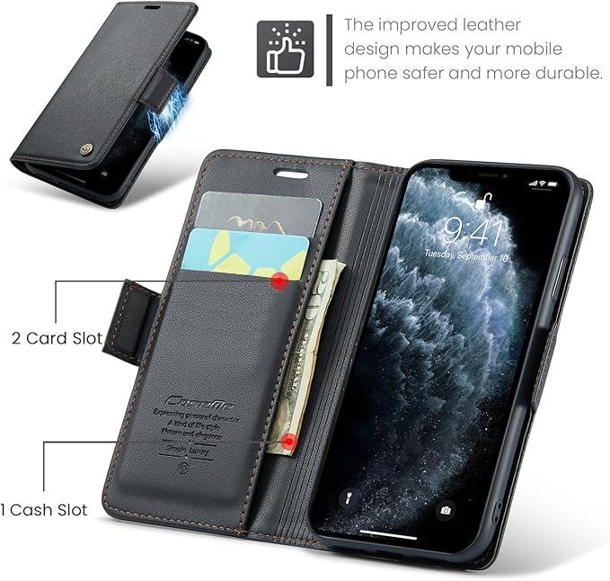 for iPhone 11 Pro Case, Premium PU Leather Wallet Case Flip Cover with [RFID Blocking][Card Holder][Stand Function] Shockproof Protective for iPhone 11 Pro 5.8", Black