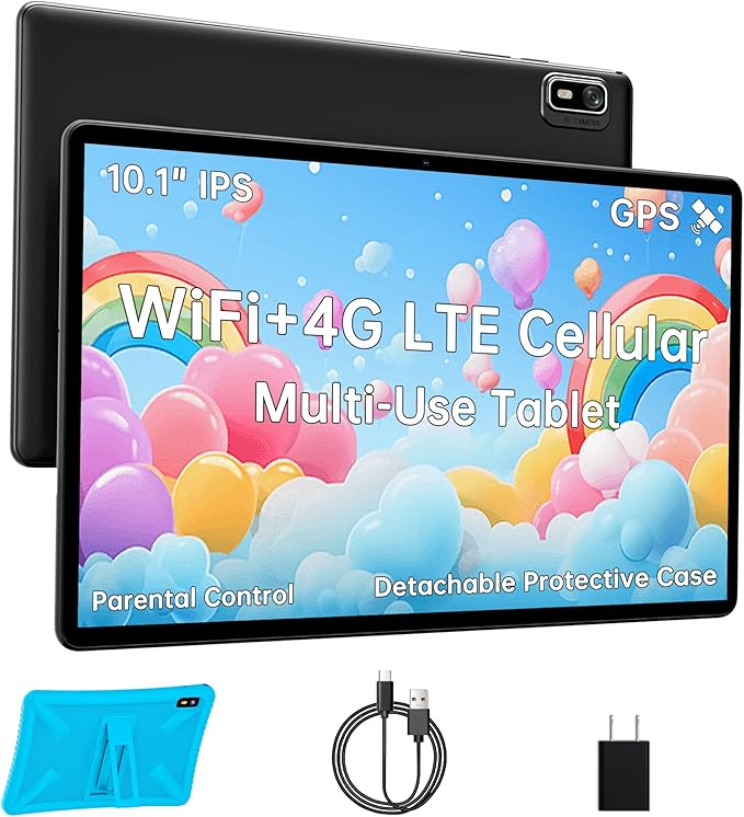 HAOVM Tablet 10 inch Android 14, 4G SIM Unlocked, Kid Tablet with SIM Card Slot, IPS Touch Screen, 2.0GHz Fast Processor, 3GB+32GB+TF Expand,2.4G/5GHz WiFi,8MP Camera, GPS, with Blue case