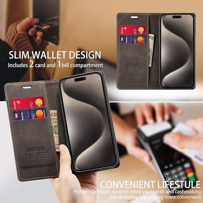 japezop iPhone 15 Pro Max 5G Wallet Case with [RFID Blocking],Card Holder Kickstand Magnetic,Leather Flip Case Wallet for iPhone 15 Pro Max 5G 6.7 Inch(Coffee)