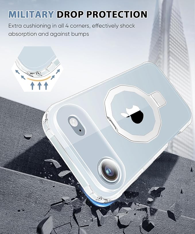 Compatible with iPhone Air Case, Built-in Screen Protector & Seamless Stand, with Camera Lens Protector, Strong Magnetic Clear Phone Case, Full Body Protective Cover for 6.5" (Clear)