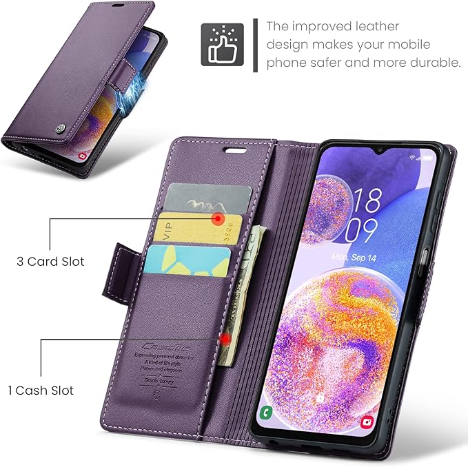 for Samsung Galaxy A23 4G/5G Case, Premium PU Leather Wallet Case Flip Cover with [RFID Blocking][Card Holder][Stand Function] Shockproof Protective for Samsung Galaxy A23, Purple
