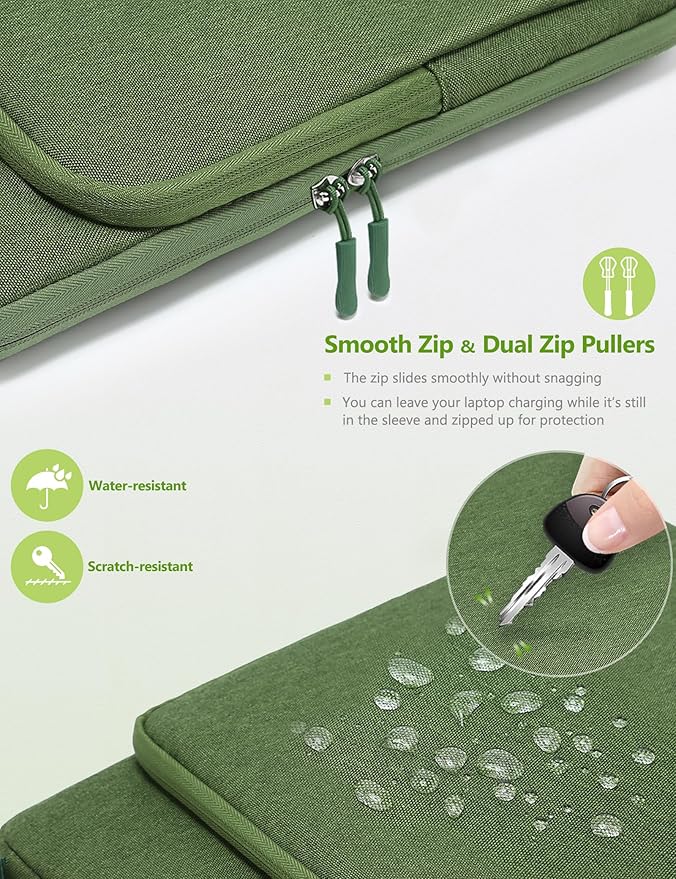 HYZUO 15-16 Inch Laptop Bag Sleeve for MacBook Pro 16 M4 M3 M2 M1 2025-2019, 15" Surface Book, Notebook Case for 15" 15.6" Dell HP Lenovo ThinkBook Asus Acer Samsung Huawei, Grass Green