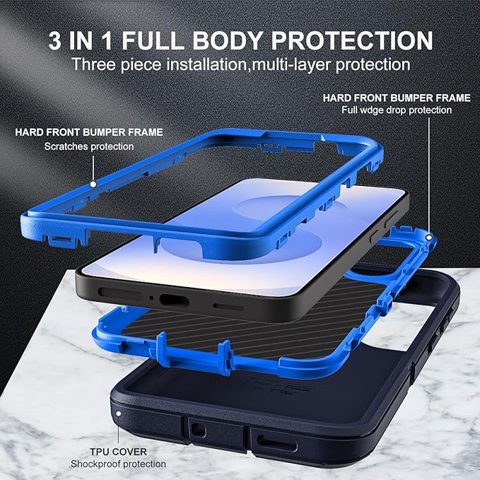 for Samsung Galaxy S25 Case, ONLY, [NOT FIT Galaxy S25 Edge/S25 Plus/S25 Ultra], Military Grade Case with 2Pcs Tempered Glass Screen Protector & 1Pcs Camera Lens Protector (Navy Blue)
