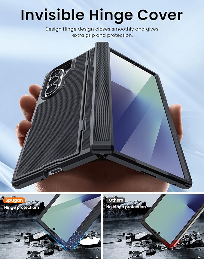 for Galaxy Z Fold 7 Case, Built-in Hidden Kickstand & HD Screen Protector & Hinge Protection, Slim Shockproof Military Grade Drop Protective Phone Case for Samsung Z Fold 7 (Black)