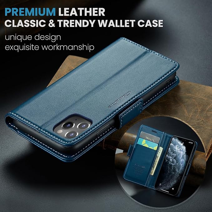 for iPhone 11 Pro Case, Premium PU Leather Wallet Case Flip Cover with [RFID Blocking][Card Holder][Stand Function] Shockproof Protective for iPhone 11 Pro 5.8", Blue