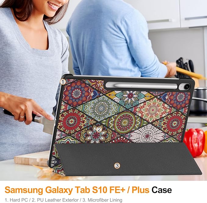 Smart Case for Samsung Galaxy Tab S10 FE+ / S10 FE Plus 13.1 Inch 2025, Ratesell Lightweight Trifold Stand Smart Case Cover with Auto Wake/Sleep Mandala
