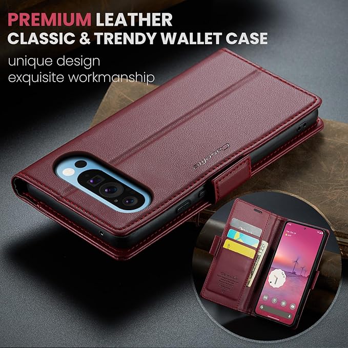 for Google Pixel 9 Pro XL Case, Premium PU Leather Wallet Case Flip Cover with [RFID Blocking][Card Holder][Stand Function] Shockproof Protective for Google 9 Pro XL, Red