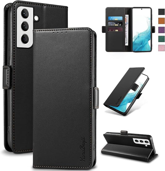 Wallet Flip Case for Samsung Galaxy S22 5G - [RFID Blocking] Luxury PU Leather Card Holder Magnetic Phone Cover with Kickstand,Shockproof Protective Case,Black