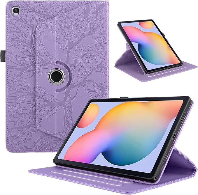 Rotating Case for Samsung Galaxy Tab A7 10.4'' 2022/2020 PU Leather Protective Cover Lightweight Flip Stand with Card Holder for Galaxy Tablet Model T500/T503/T505/T507-Purple
