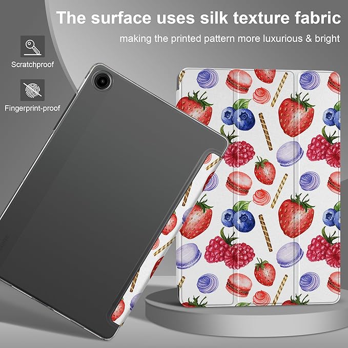 DONGKE Case for Samsung Galaxy Tab A9+/A9 Plus 11 inch 2024 2023 (SM-X210/X216/X218), Slim Stand Hard PC Translucent Back Shell Smart Cover, Auto Wake/Sleep - Lovely Fruits