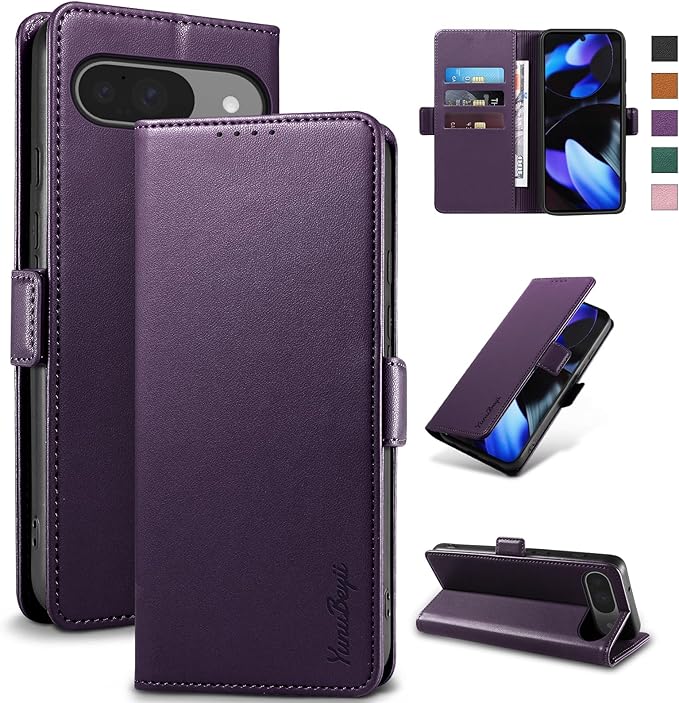 Wallet Flip Case for Google Pixel 9/9 Pro - [RFID Blocking] Luxury PU Leather Card Holder Magnetic Phone Cover with Kickstand,Shockproof Protective Case,Purple